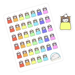 Pegatinas de niña enferma para diarios, agendas y álbumes de recortes: ilustraciones artesanales para manualidades