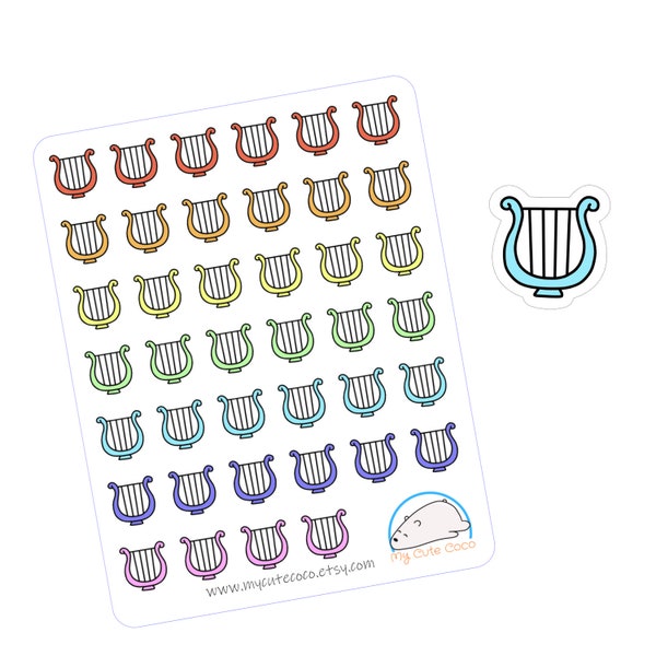 Adorable Lyre Stickers - Journal and Planner Essentials - Rainbow Music Instrument Decals - Perfect for Scrapbooking, Organizing, and Crafts