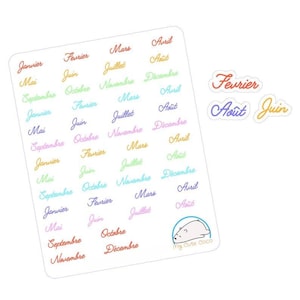 Französische Regenbogen Monate Aufkleber - Niedliche Planer und Journal Dekore - Bunte Mini Icons für Organisation, Basteln, und kreative Projekte
