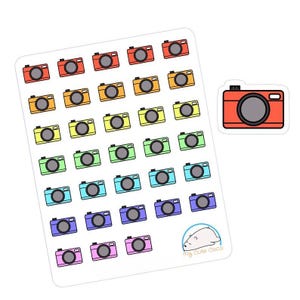 Niedliche Kamera Sticker für Planer, Journals, Tagebücher, Scrapbooks & Bastelarbeiten - Buntes Icon Set