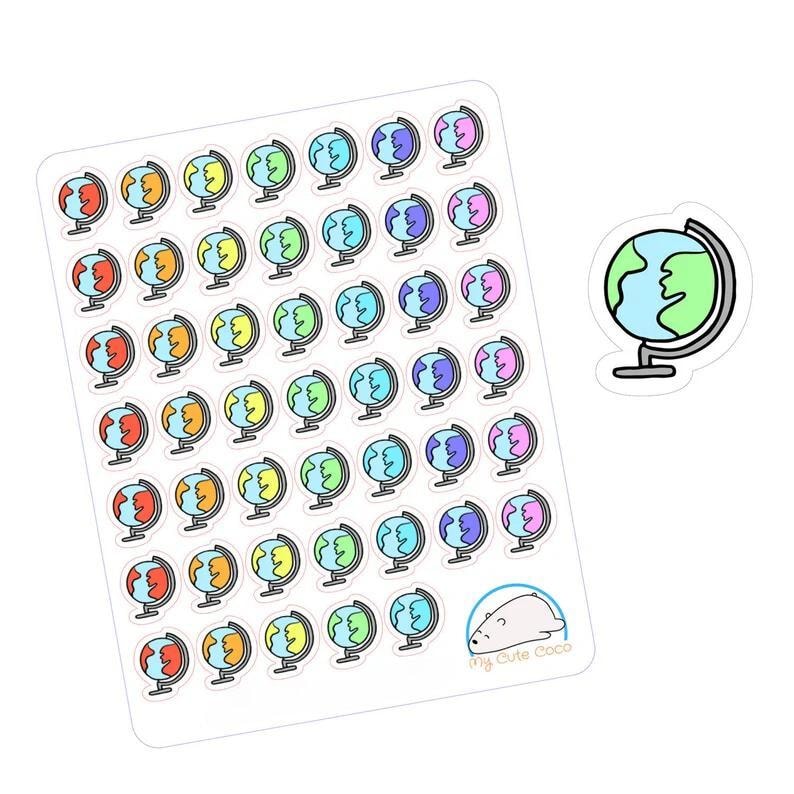 Adorable Earth Globe Stickers - Perfect for Journals, Diaries ...