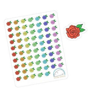 Mini adesivi con fiori di rosa - Icone color arcobaleno per pianificatori, diari e diari - Accessori decorativi realizzati a mano per Scrapbooking