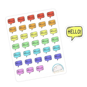 Pegatinas de burbujas de discurso arcoíris - Íconos de saludo para organización y manualidades - Decoraciones coloridas para el planificador - Lindos suministros de diario hechos a mano