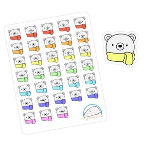 愛らしいシロクマのスカーフステッカー：日記、スクラップブック、クリスマスクラフト用の冬用プランナーデカール