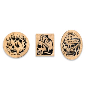 Screen-Printed 3&quot; Traditional Tattoo Mini Skull Pack Wood blocks