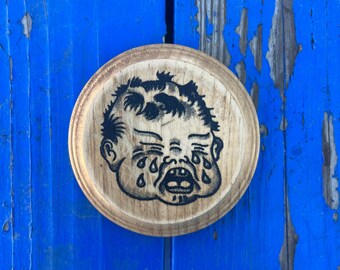 Screen-Printed American Traditional Tattoo Crybaby Wood block