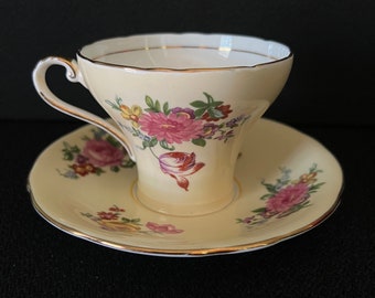 Aynsley Yellow and Floral Corset Cup and Saucer