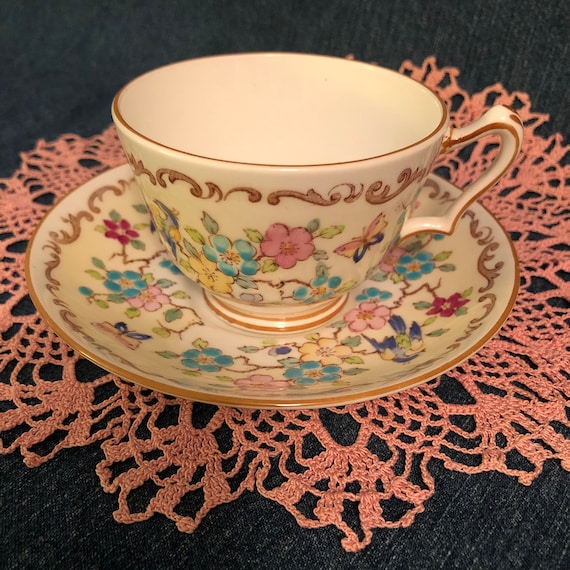 Crown Staffordshire Floral Pattern Teacup and Saucer
