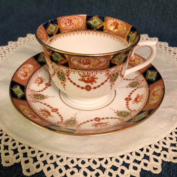 Colclough Pattern 3775 Rust/Cobalt Cup & Saucer - image 1