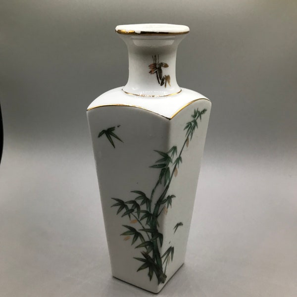 Vintage L & M White Porcelain Vase with Bamboo Sprout Design