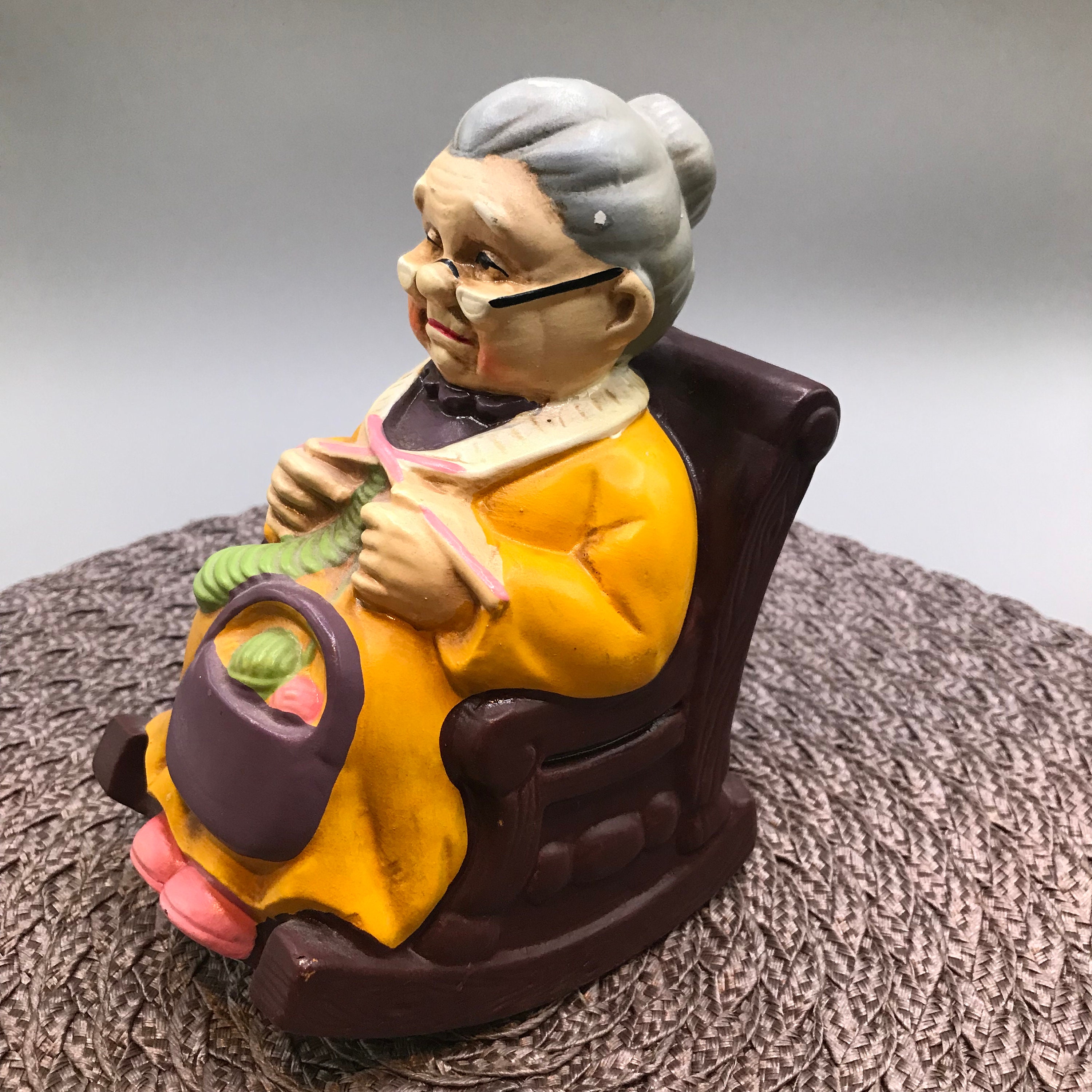 Ceramic Knitting Grandma Rocking Chair Music Box Etsy