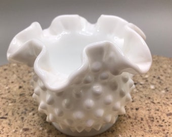 Fenton Hobnail Ruffled Edge Vase / Planter