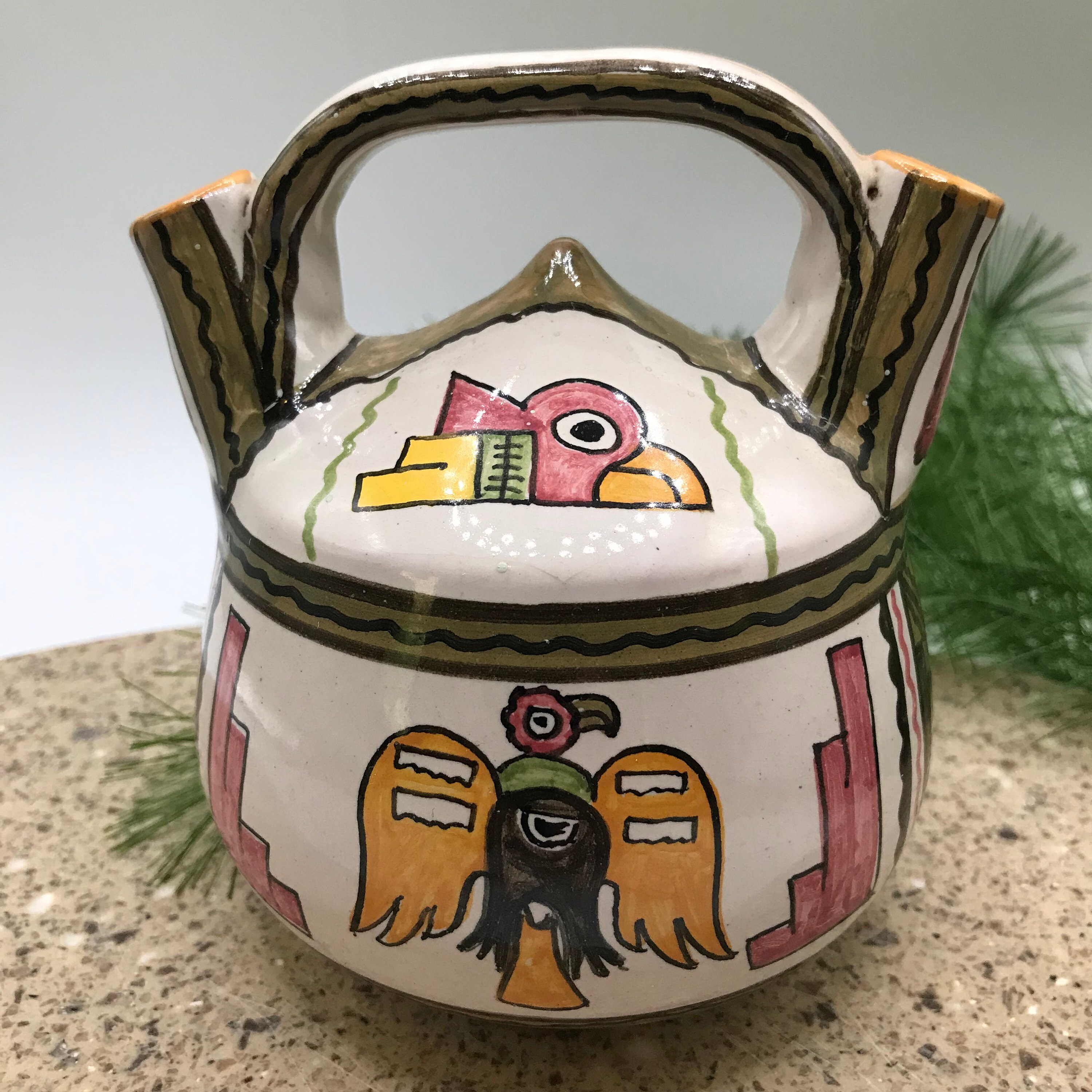 Vintage Peruvian Double Spout and Bridge Vessel Pottery Folk