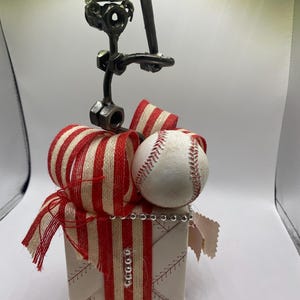Folk Art Metal Sculpture &quot; Baseball Player&quot; Music Box