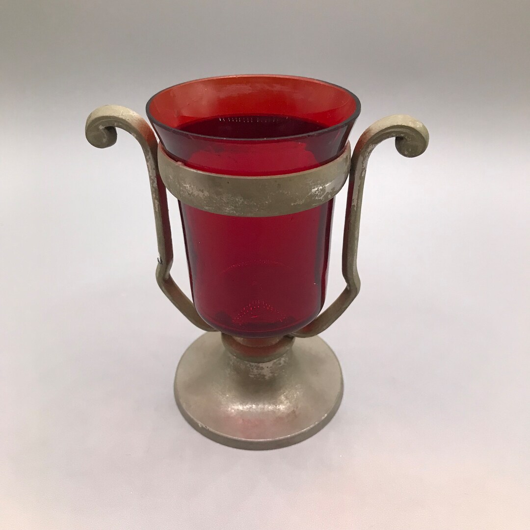 Brass Votive Candle Holder With Red Glass Etsy