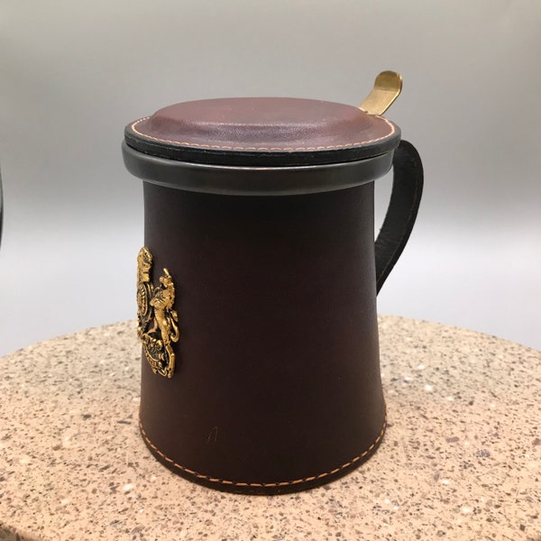 Stein Mug with Lid Vintage Leather Bound English Tankard Real Hide