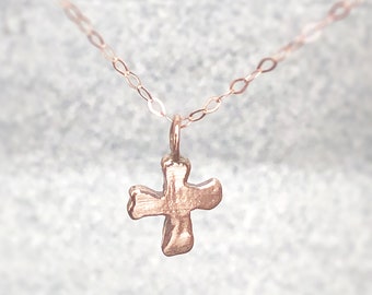 Tiny Cross Pendant Necklace in 18K ROSE Gold • dainty necklace • gift for her • birthday gift • Religious Gift