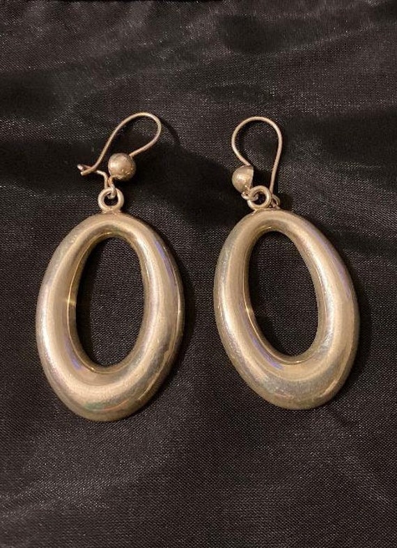 Vtg Art Deco Mexican Sterling Silver Hoop Earrings