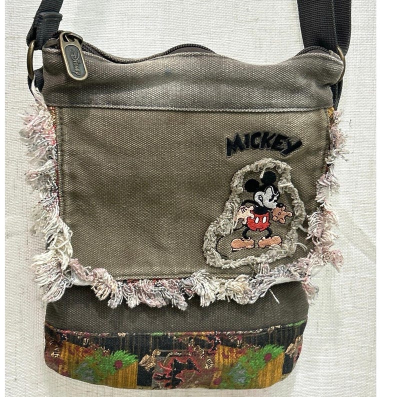 Vtg retro Disney Mickey Mouse rugged canvas crossbody bag green/khaki 7’x 9’ in image 2