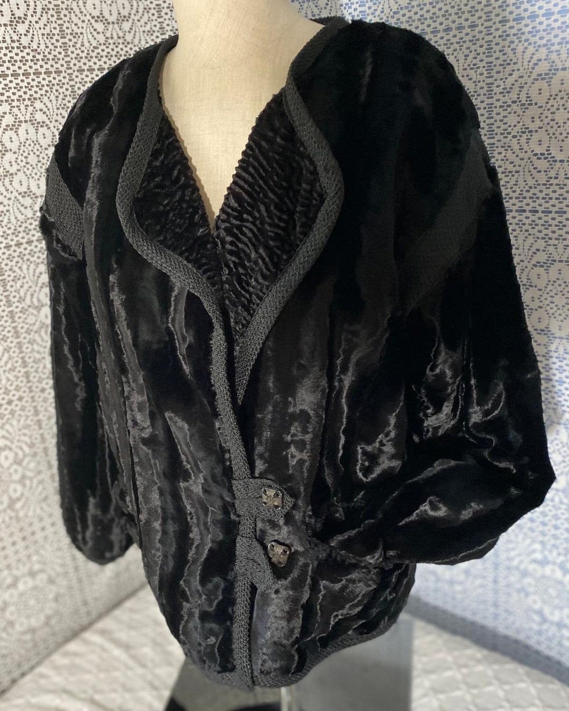 Elegant Vintage Reversible Black Faux Crushed Fur & Curly Faux - Etsy
