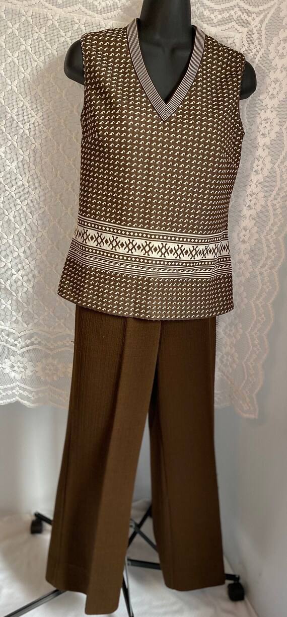 Vintage Mod 60's Brown Pant & Tank Top Suit