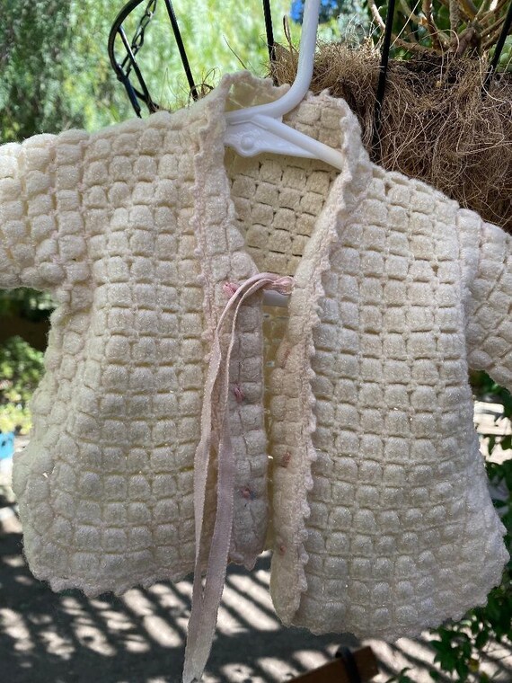 Vtg Ivory Baby Crochet Sweater - image 4