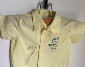 Vtg Infant Boys Soft Yellow Button Up Shirt