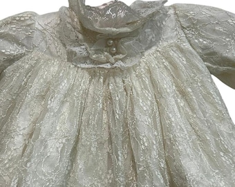 Vestido de bautizo vintage para bebé estilo victoriano color marfil con aros, capas de tul y encaje, talla NB-3