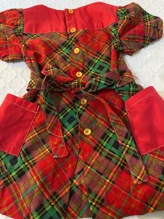 Vtg 60's/70's Girls Red & Green Plaid Apron Dress, - image 6