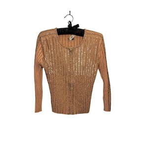 Gold Shimmer Beaded Sagaie Sweater Blouse Size T4, Zipper