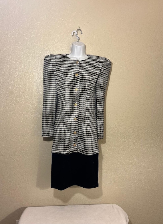 Vtg "All That Jazz" Blk & Wht Check Sweater Dress,