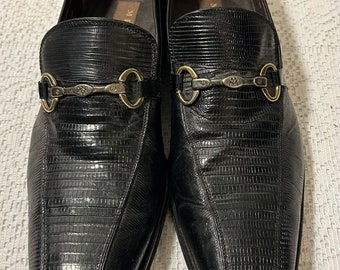 Mezlan Black Genuine Lizard & Leather Dress Shoes, SZ 10.5
