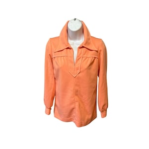 Vtg ZAZIE Hippie 70-tals pullover-blus melonfärgad långärmad dam S