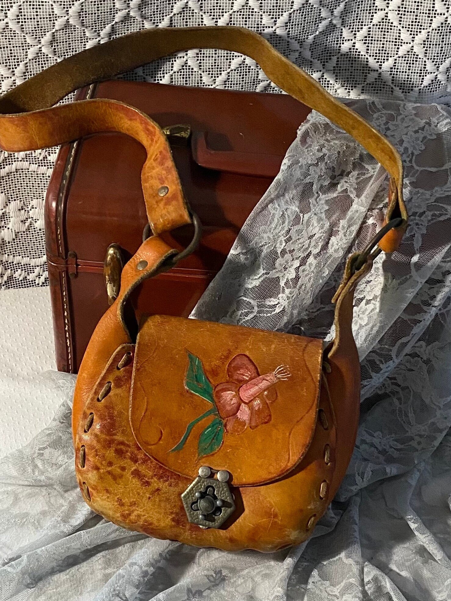 70 s Boho hippie Tooled Leather Purse Etsy Australia
