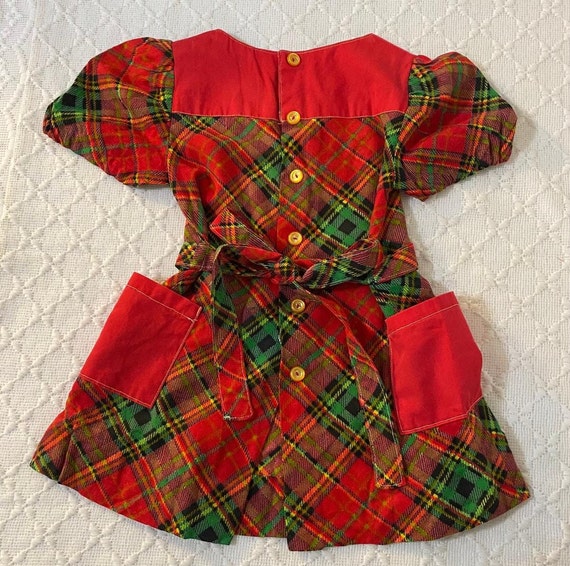 Vtg 60's/70's Girls Red & Green Plaid Apron Dress, - image 5