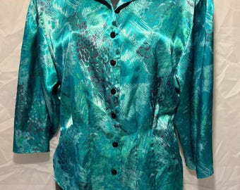 Blusa vintage de seda verde agua, Sitting Pretty de California, EE. UU., talla M para mujer