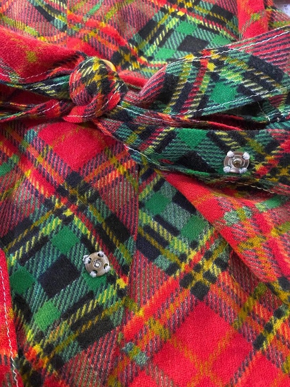 Vtg 60's/70's Girls Red & Green Plaid Apron Dress, - image 9