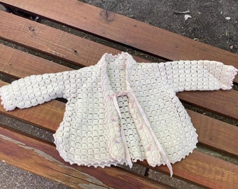 Vtg Ivory Baby Crochet Sweater