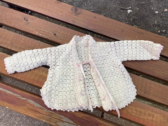 Vtg Ivory Baby Crochet Sweater - image 1