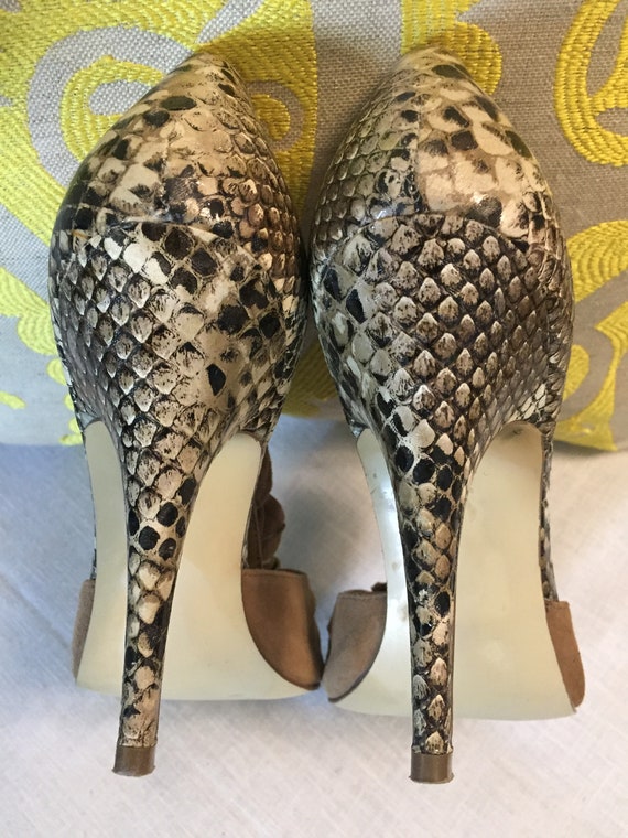 Steve Madden Tan Suede Snake Skin Open Toe Pump - image 4