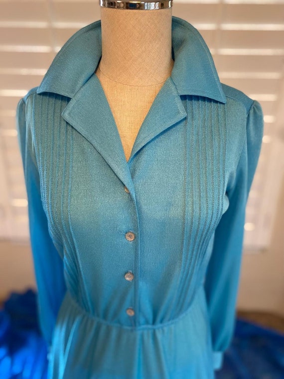 Vtg "Beege JW" Sky Blue Casual Secretary Dress - image 3