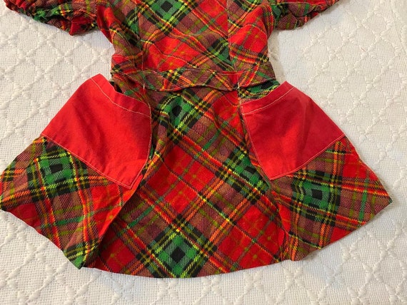 Vtg 60's/70's Girls Red & Green Plaid Apron Dress, - image 2