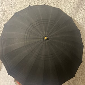 Vintage Black Fabric Parasol Umbrella, Bakelite Handle