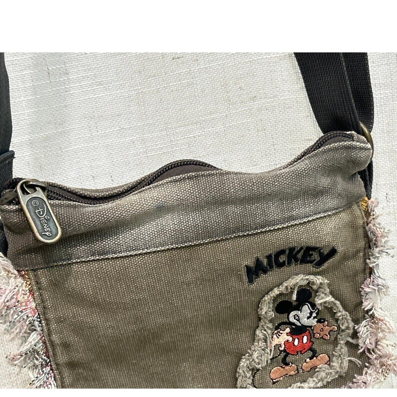 Vtg retro Disney Mickey Mouse rugged canvas crossbody bag green/khaki 7’x 9’ in image 3