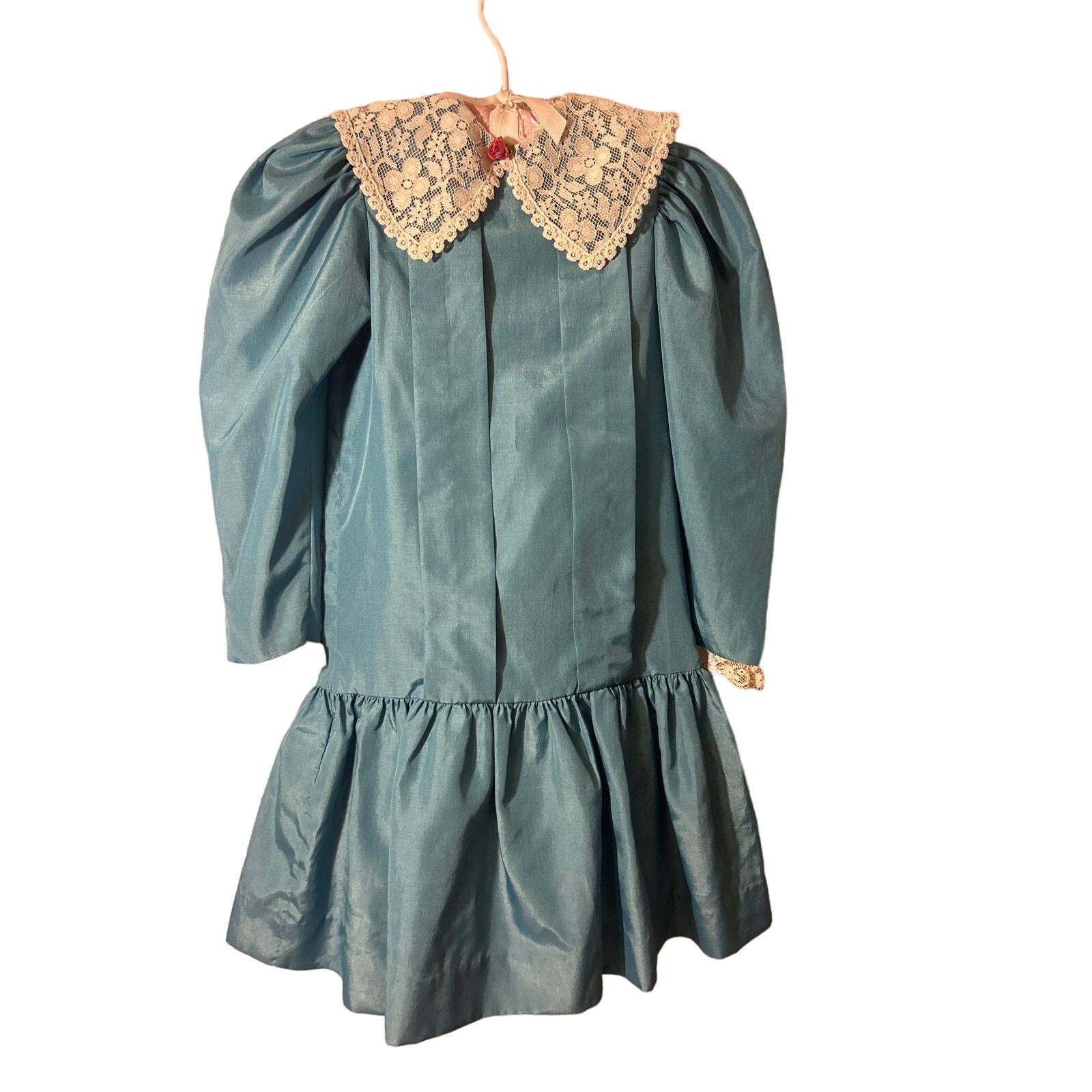 Robe Fillette Peaches N' Cream – Bleu Vert Floral, Ourlet œillets, Taille 6x