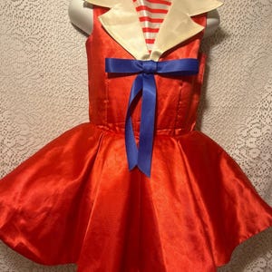 Vtg Red Satin Girls Nautical Sailor Costume Dress approx. SZ 9-12yrs