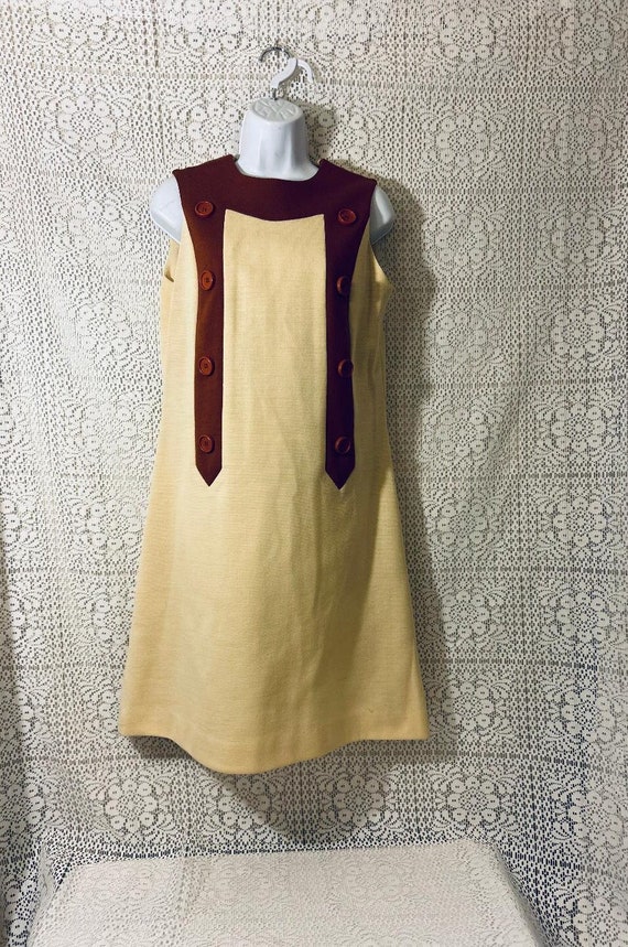 Vtg Mod Alison Ayres Cream/Brn Casual Dress,SZ 12 - image 1