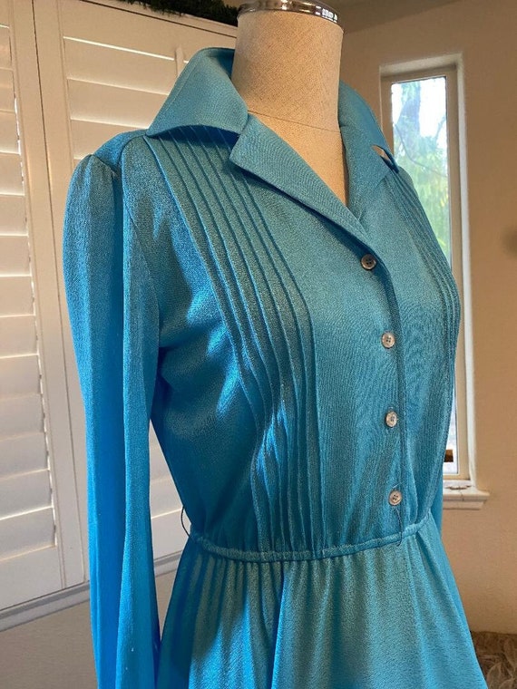 Vtg "Beege JW" Sky Blue Casual Secretary Dress - image 2