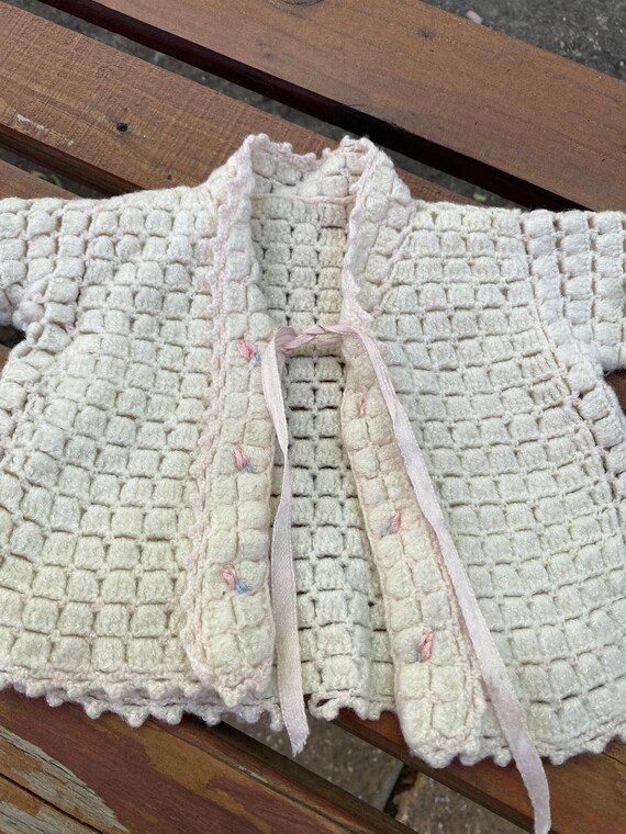 Vtg Ivory Baby Crochet Sweater - image 2