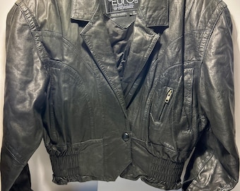 Vtg Euro Mono Of California Black Leather Jacket, Women’s Medium, Made in Korea